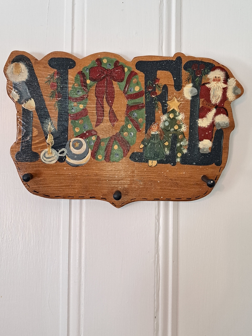 Vintage Hand Painted NOEL Wooden Holiday Wall Hook